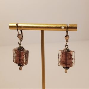 Vintage Style Venetian Glass Cube Drop Earrings